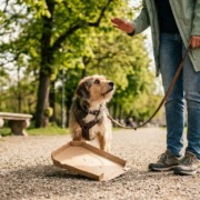 Hund nimmt im Stuttgarter Schlossgarten Pizzakarton auf, Halterin zögert – ein Beispiel für fehlende Konsequenz im Alltag.
